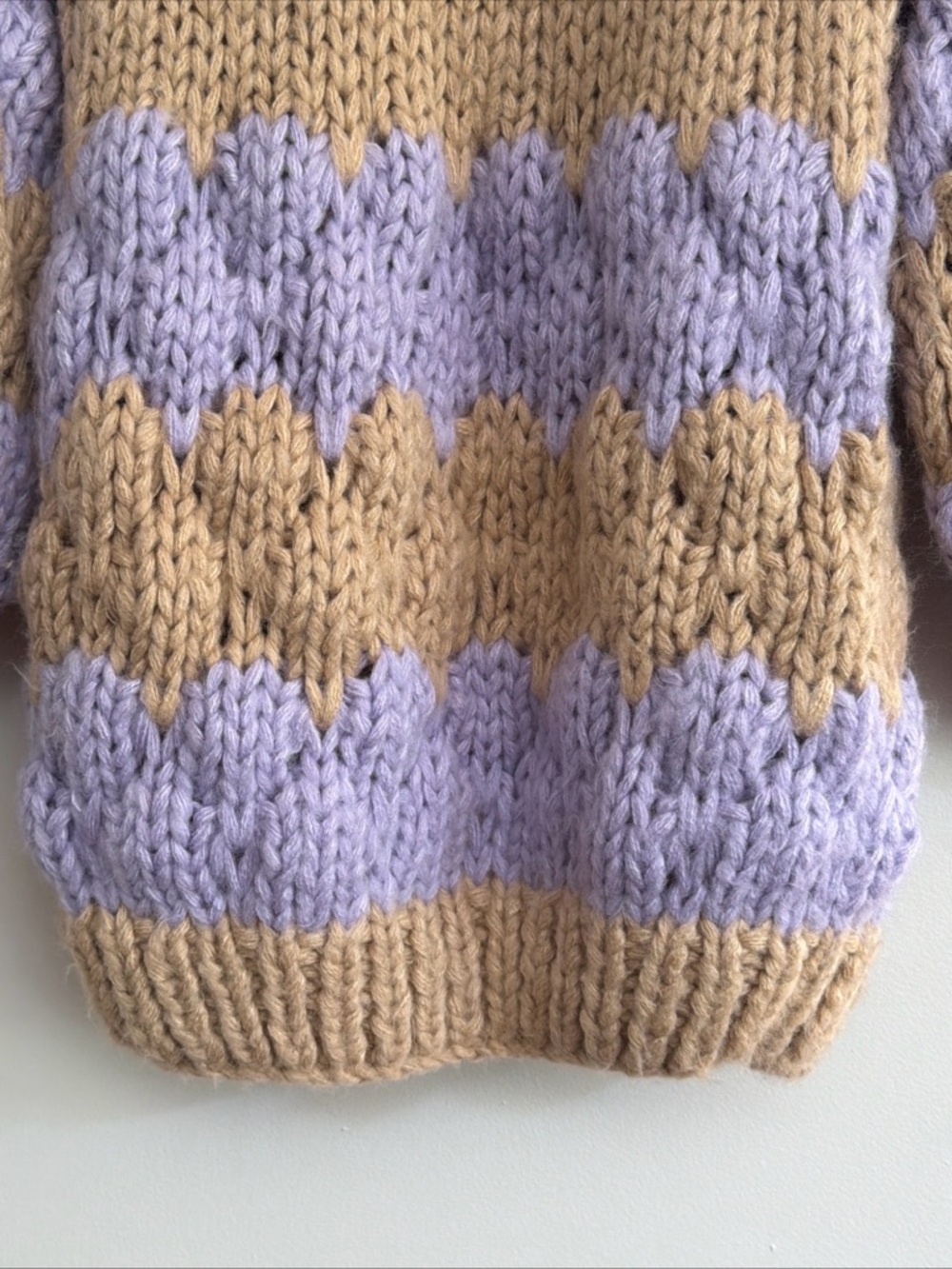 Anthropologie Beige and Lavender Chunky Knit Colorblock Cardigan - Picture 11 of 13